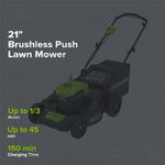 Load image into Gallery viewer, 40V 21" Cordless Battery Brushless Push Lawn Mower: 5.0 Ah USB Battery and Charger, LM2104
