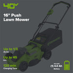 Load image into Gallery viewer, OPEN BOX 40V 16" Cordless Battery Brushless Push Lawn Mower: 4.0 Ah Battery and Charger, LM1624