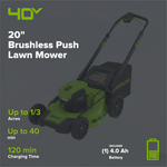 Load image into Gallery viewer, 40V 20" Cordless Battery 4-in-1 Push Lawn Mower: 4.0 Ah Battery and 2A Charger, LM2054