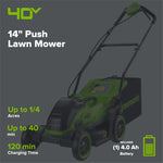 Load image into Gallery viewer, 40V 14" Cordless Battery BL Push Lawn Mower: 4.0 Ah Battery and Charger, LM1414