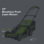 Load image into Gallery viewer, 40V 17" Cordless Battery Brushless Push Lawn Mower: 4.0 Ah Battery and Charger, LM1724
