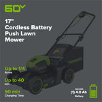 Load image into Gallery viewer, 60V 17" Cordless Battery Push Lawn Mower: 4.0 Ah Battery and Charger, LM1716
