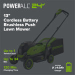 Load image into Gallery viewer, 24V 13" Cordless Battery Brushless Push Lawn Mower: 4.0 Ah Battery and Charger, LM1322