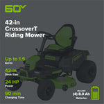 Load image into Gallery viewer, RENEWED 60V 42" Cordless Battery CrossoverT Riding Lawn Mower, (4) 8.0 Ah Batteries and (2) Dual-Port Turbo Chargers, CRT4262