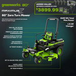 Load image into Gallery viewer, 80V 60" MaximusZ Zero Turn Lawn Mower, (4) 8Ah Batteries: (2) 16Ah Batteries and 1.5kW Wall Charger, MZ6081