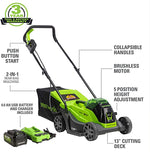 Load image into Gallery viewer, 24V 13" Cordless Battery BL Push Lawn Mower: 4.0 Ah Battery and Charger, LM1312