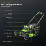 Load image into Gallery viewer, 80V 25" Cordless Battery Dual Blade Self-Propelled Mower: 4.0 Ah Battery and Rapid Charger, LM2508S