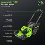 Load image into Gallery viewer, 40V 20" Cordless Battery 4-in-1 Push Lawn Mower: 4.0 Ah Battery and 2A Charger, LM2054