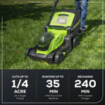 Load image into Gallery viewer, 48V (24V x 2) 17" Cordless Battery Push Lawn Mower: (2) 4.0 Ah Batteries and Dual-Port Charger, LM1702