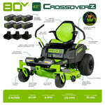 Load image into Gallery viewer, 80V 42" Cordless Battery CrossoverT Riding Lawn Mower w/ Six (6) 5.0Ah Batteries and Three (3) Dual Port Turbo Chargers, CRZ4281