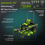 Load image into Gallery viewer, 60V 60" MaximusZ Zero Turn: (2) 20.0 Ah, (4) 8.0 Ah Batteries and 1.5kW Charger, MZ6061