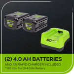 Load image into Gallery viewer, 80V 22" Cordless Battery Dual Blade Self-Propelled Lawn Mower: (2) 4.0 Ah Batteries and Rapid Charger, LM2208S