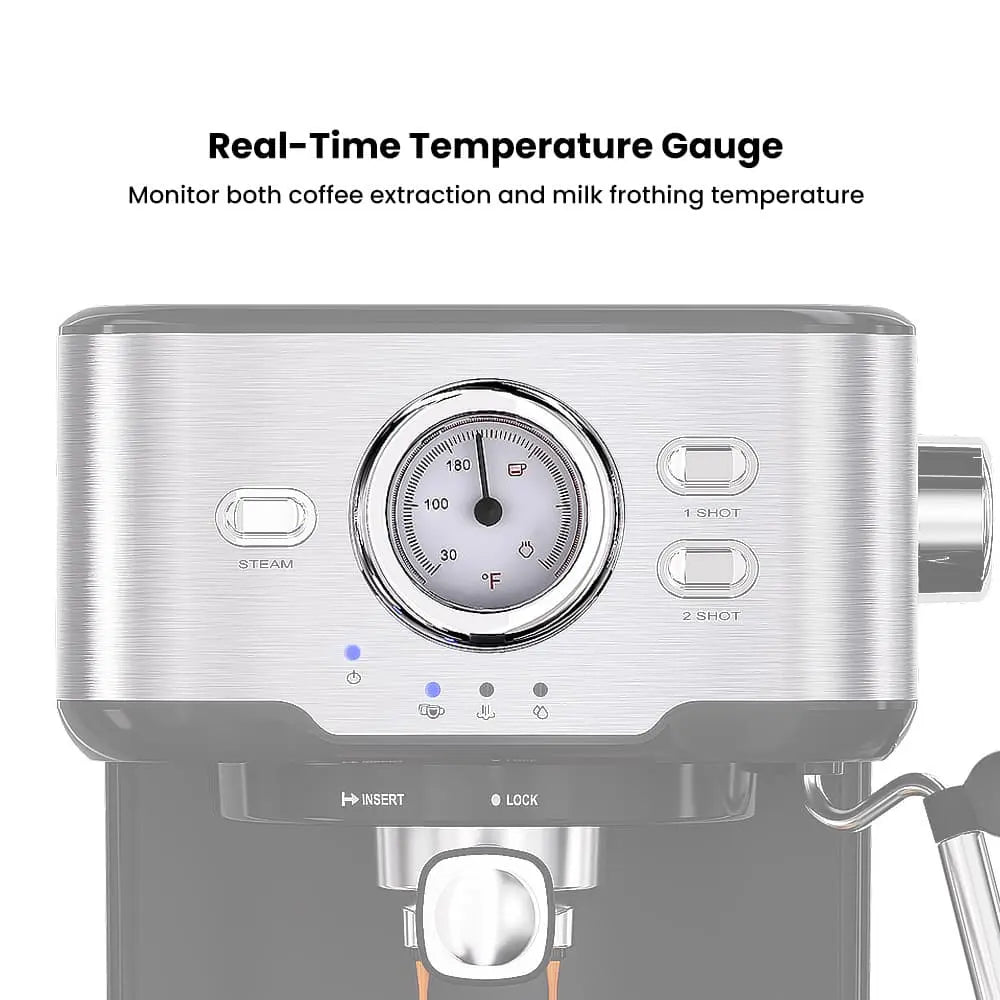 GEVI 2-in-1 Espresso Machine with Milk Frother Wand and Dual Temperature Control 20 Bar ECMD0