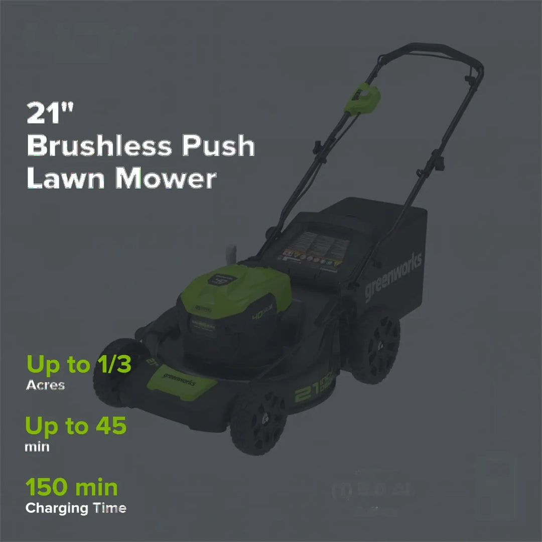 40V 21" Cordless Battery Brushless Push Lawn Mower: 5.0 Ah USB Battery and Charger, LM2104