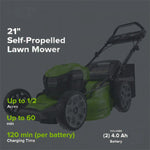 Load image into Gallery viewer, 40V 21" Cordless Battery Self-Propelled Lawn Mower: (2) 4.0 Ah USB Batteries and Charger, LM2124S