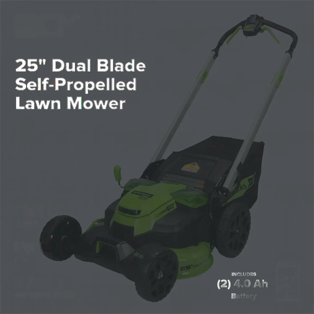 60V 25" Cordless Battery Dual Blade Self-Propelled Lawn Mower w/ Two (2) 4.0Ah Batteries & Dual-Port Charger, LM2516S