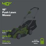 Load image into Gallery viewer, 40V 16" Cordless Battery Brushless Push Lawn Mower and 350 CFM Blower Combo Kit: 4.0 Ah Battery and Charger