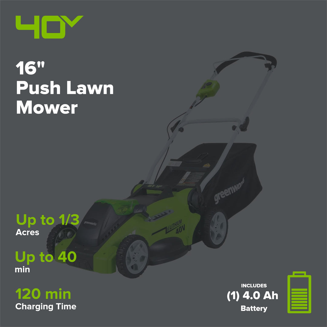 40V 16" Cordless Battery Brushless Push Lawn Mower and 350 CFM Blower Combo Kit: 4.0 Ah Battery and Charger