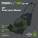 Load image into Gallery viewer, 48V (24V x 2) 20" Cordless Battery Push Mower: (2) 4.0 Ah USB Batteries and Dual-Port Rapid Charger, LM2002