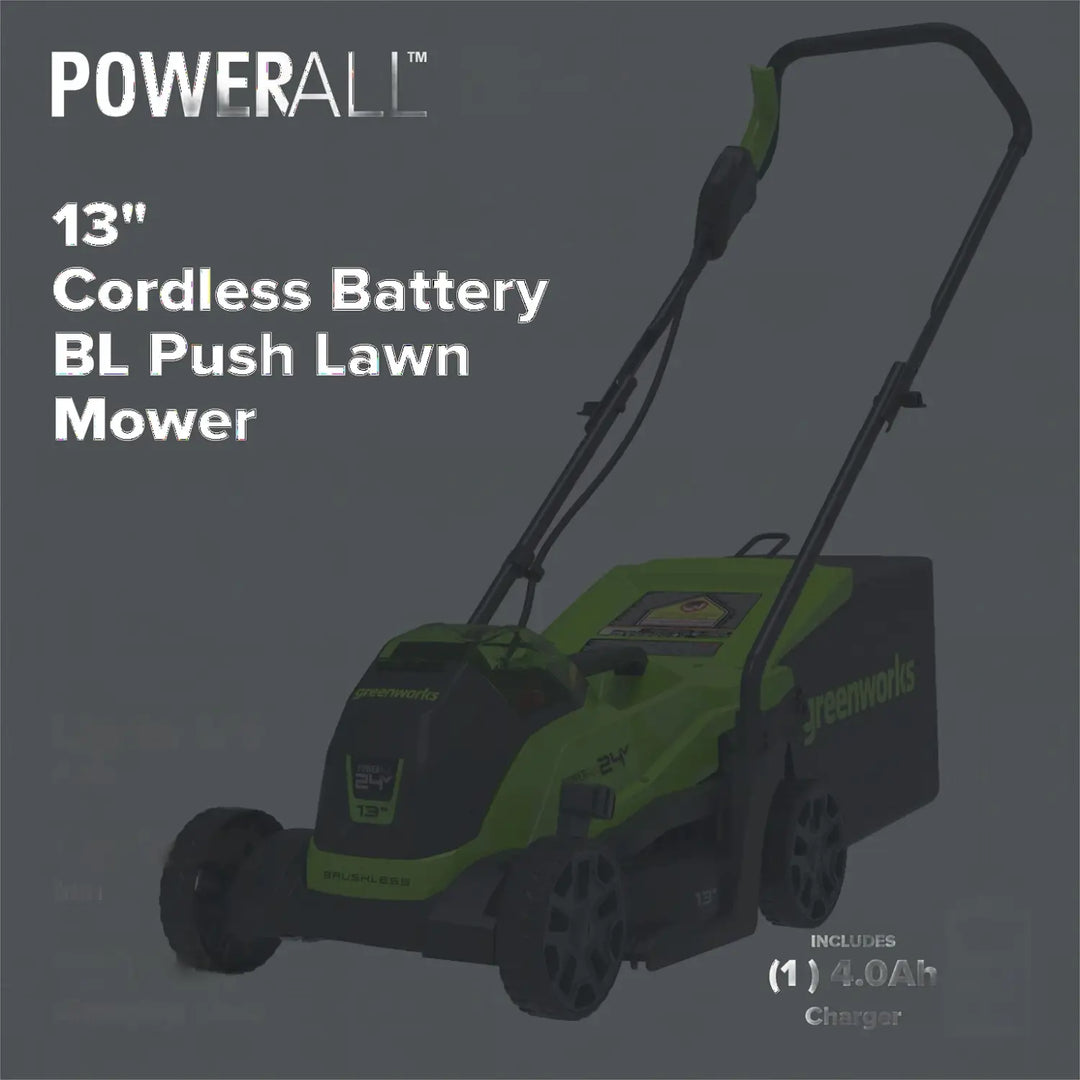24V 13" Cordless Battery BL Push Lawn Mower: 4.0 Ah Battery and Charger, LM1312