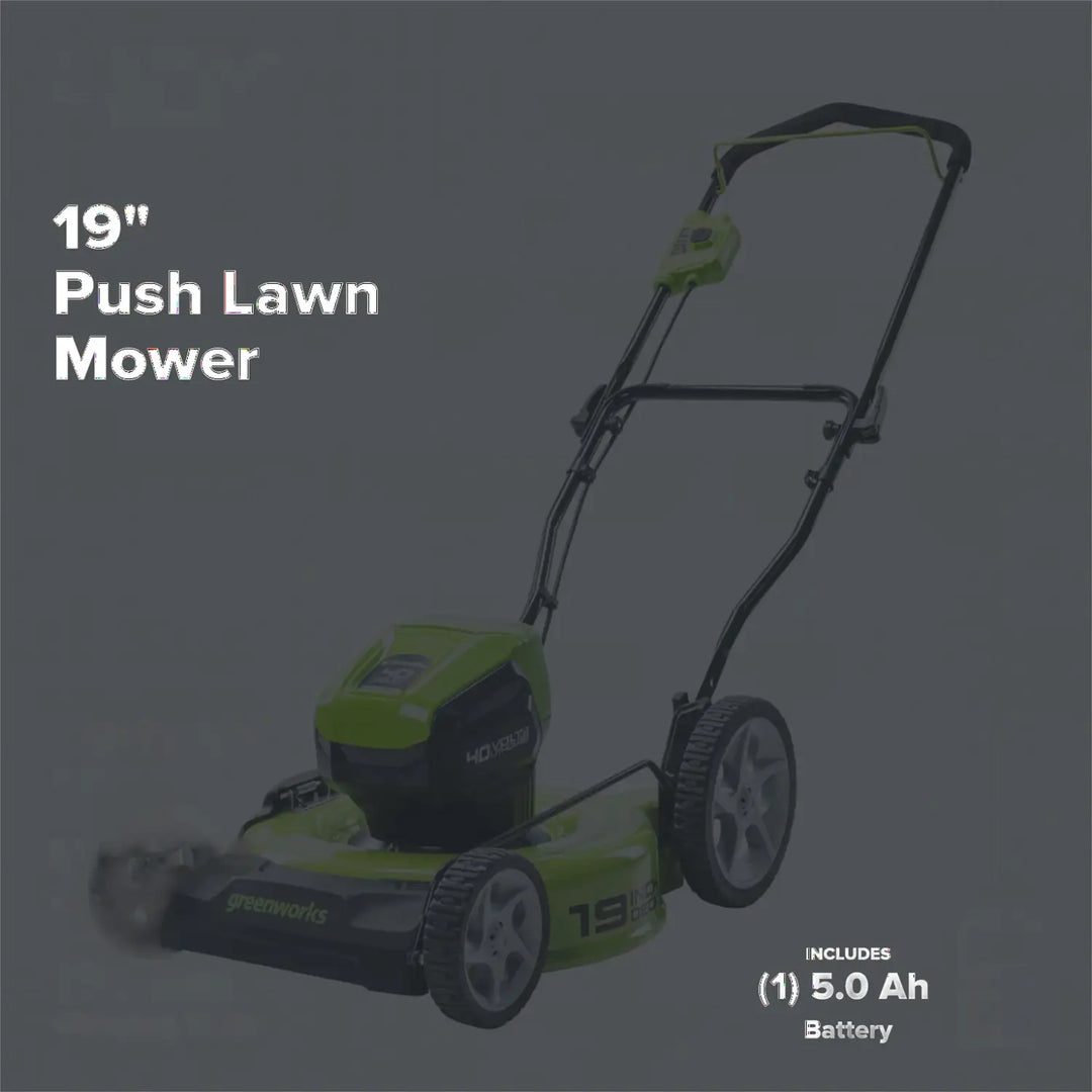 40V 19" Cordless Battery Push Lawn Mower: 5.0 Ah USB Battery and Charger, LM1934