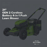 Load image into Gallery viewer, 80V 21" GEN 2 Cordless Battery 4-in-1 Push Lawn Mower (Auto Switch): 4.0 Ah Battery and Charger, LM2118
