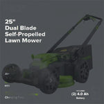 Load image into Gallery viewer, 40V 25" Cordless Battery Brushless Dual Blade Self-Propelled Lawn Mower: (2) 4.0 Ah Batteries and Dual-Port Charger, LM2504S