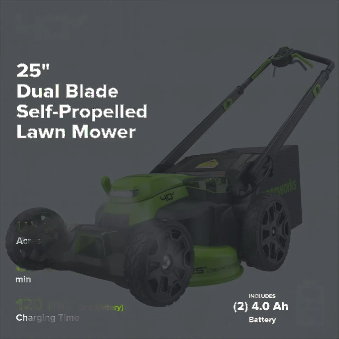 40V 25" Cordless Battery Brushless Dual Blade Self-Propelled Lawn Mower: (2) 4.0 Ah Batteries and Dual-Port Charger, LM2504S