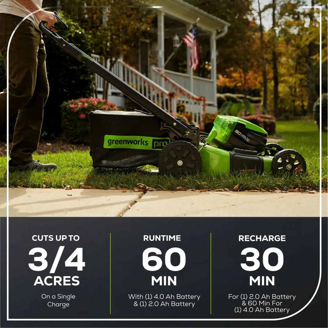RENEWED 80V 21" Cordless Battery 4-in-1 Self-Propelled Lawn Mower: (1) 4.0 Ah, (1) 2.0 Ah Battery and Rapid Charger, LM2118S