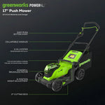 Load image into Gallery viewer, 48V (24V x 2) 17" Cordless Battery Push Lawn Mower: (2) 4.0 Ah Batteries and Dual-Port Charger, LM1702