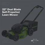 Load image into Gallery viewer, 80V 22" Cordless Battery Dual Blade Self-Propelled Lawn Mower: (2) 4.0 Ah Batteries and Rapid Charger, LM2208S