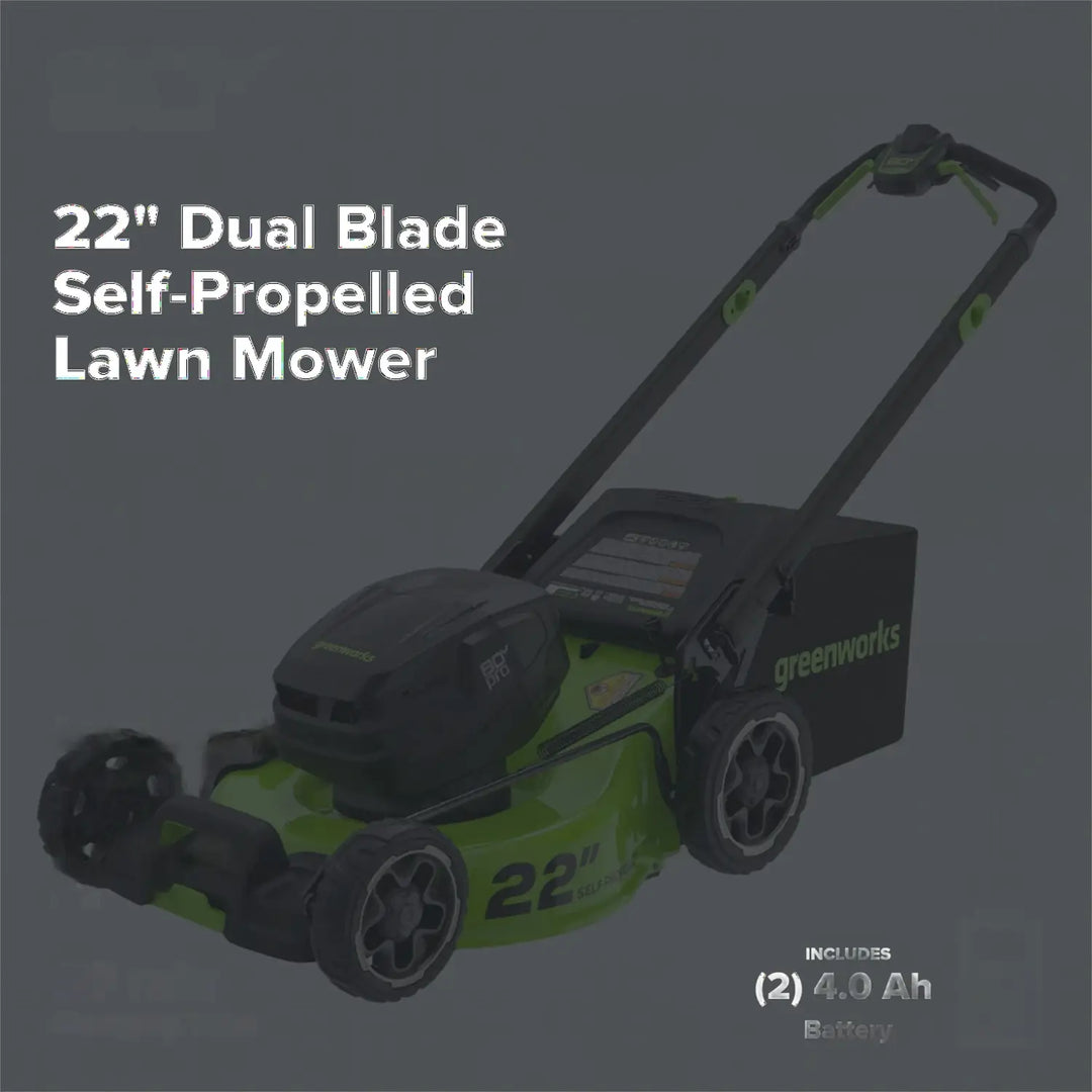 80V 22" Cordless Battery Dual Blade Self-Propelled Lawn Mower: (2) 4.0 Ah Batteries and Rapid Charger, LM2208S
