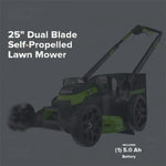 Load image into Gallery viewer, 80V 25" Cordless Battery Dual Blade Self-Propelled Mower: 5.0 Ah Battery and Rapid Charger, LM2508S