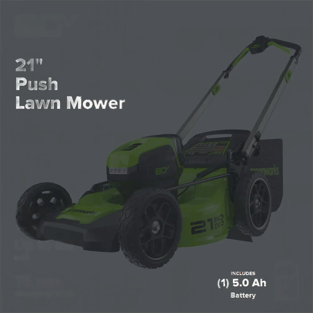 80V 21" Cordless Battery 4-in-1 Push Lawn Mower: 5.0 Ah Battery and 4A Charger, LM2108