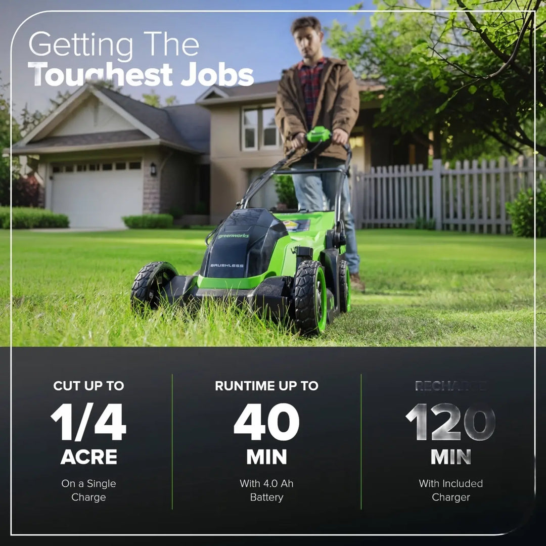 40V 14" Cordless Battery BL Push Lawn Mower: 4.0 Ah Battery and Charger, LM1414