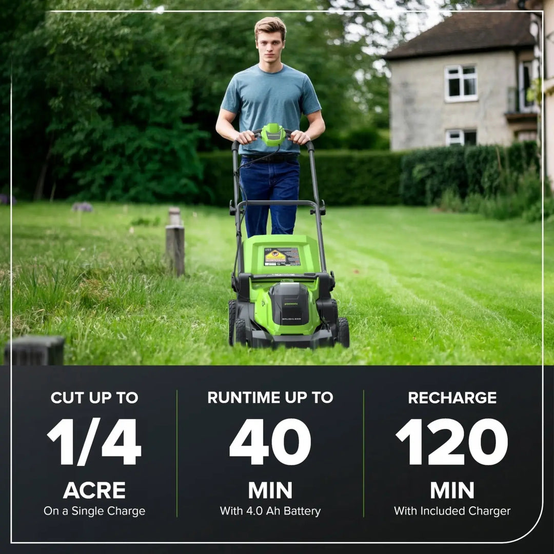 40V 17" Cordless Battery Brushless Push Lawn Mower: 4.0 Ah Battery and Charger, LM1724