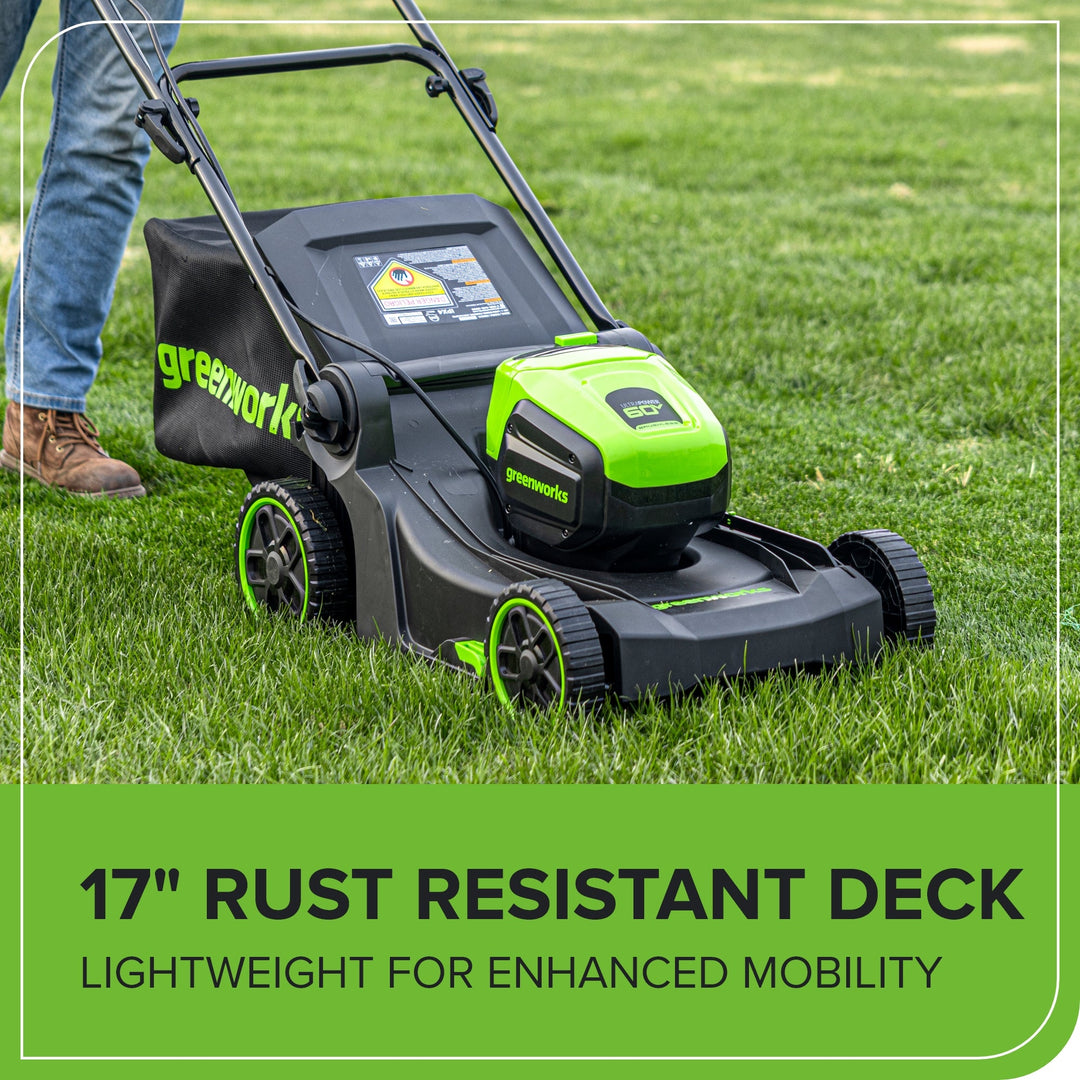 60V 17" Cordless Battery Push Lawn Mower: 4.0 Ah Battery and Charger, LM1716