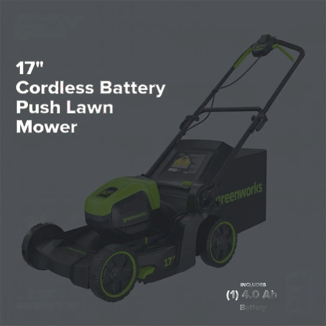 60V 17" Cordless Battery Push Lawn Mower: 4.0 Ah Battery and Charger, LM1716