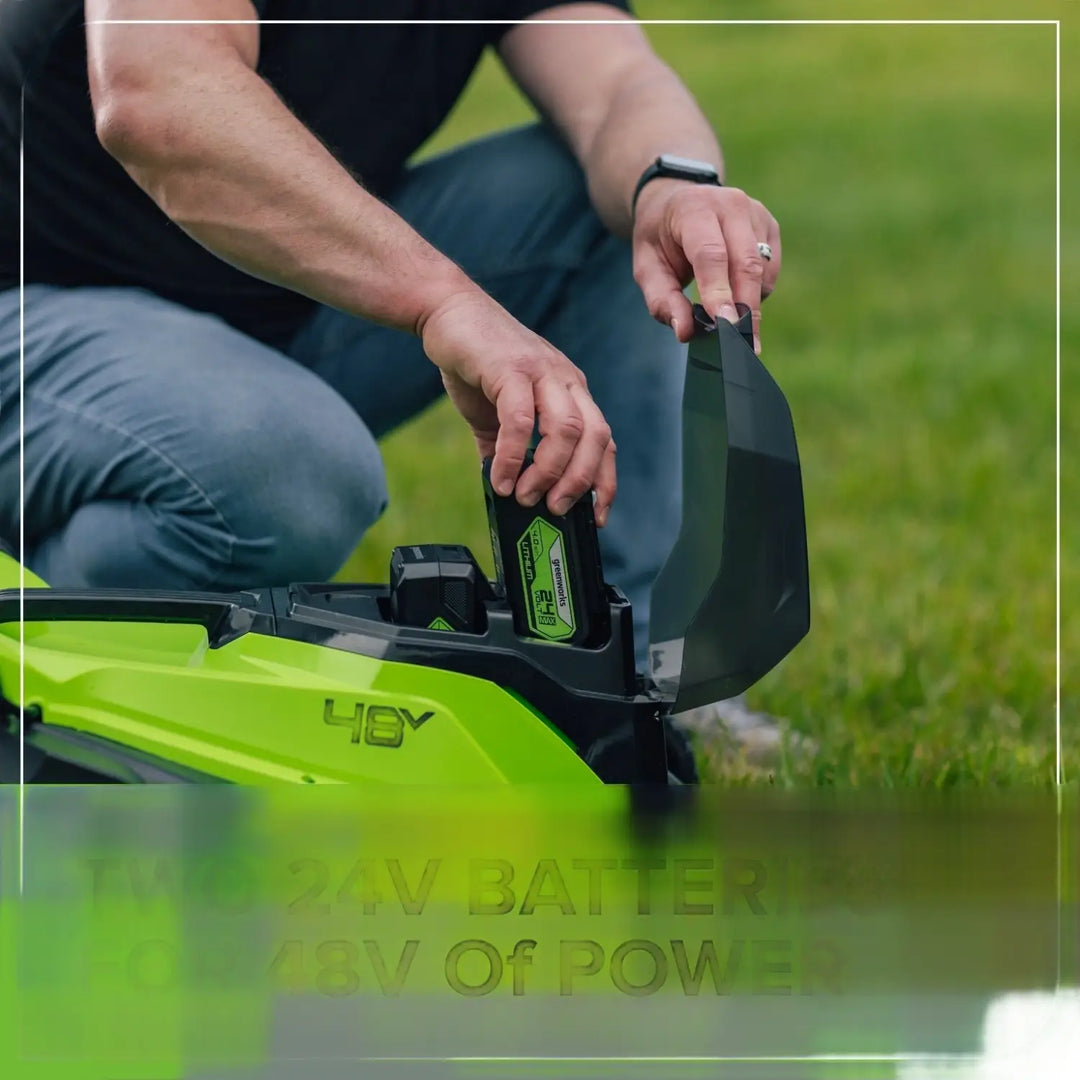48V (24V x 2) 14" Cordless Battery Brushless Push Lawn Mower: (2) 4.0 Ah Battery and 2A Dual-port Charger, LM1412