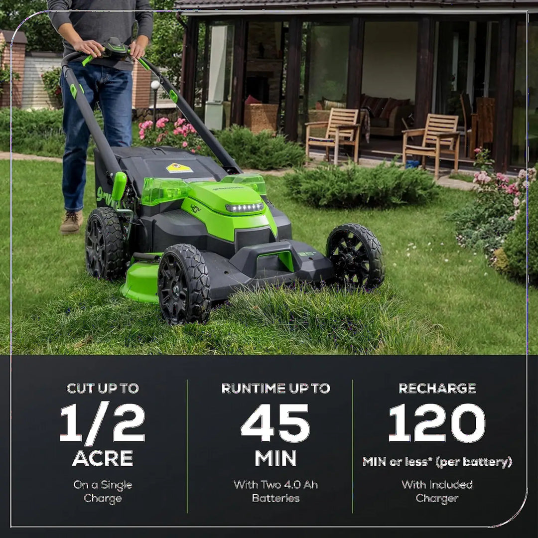 40V 25" Cordless Battery Brushless Dual Blade Self-Propelled Lawn Mower: (2) 4.0 Ah Batteries and Dual-Port Charger, LM2504S