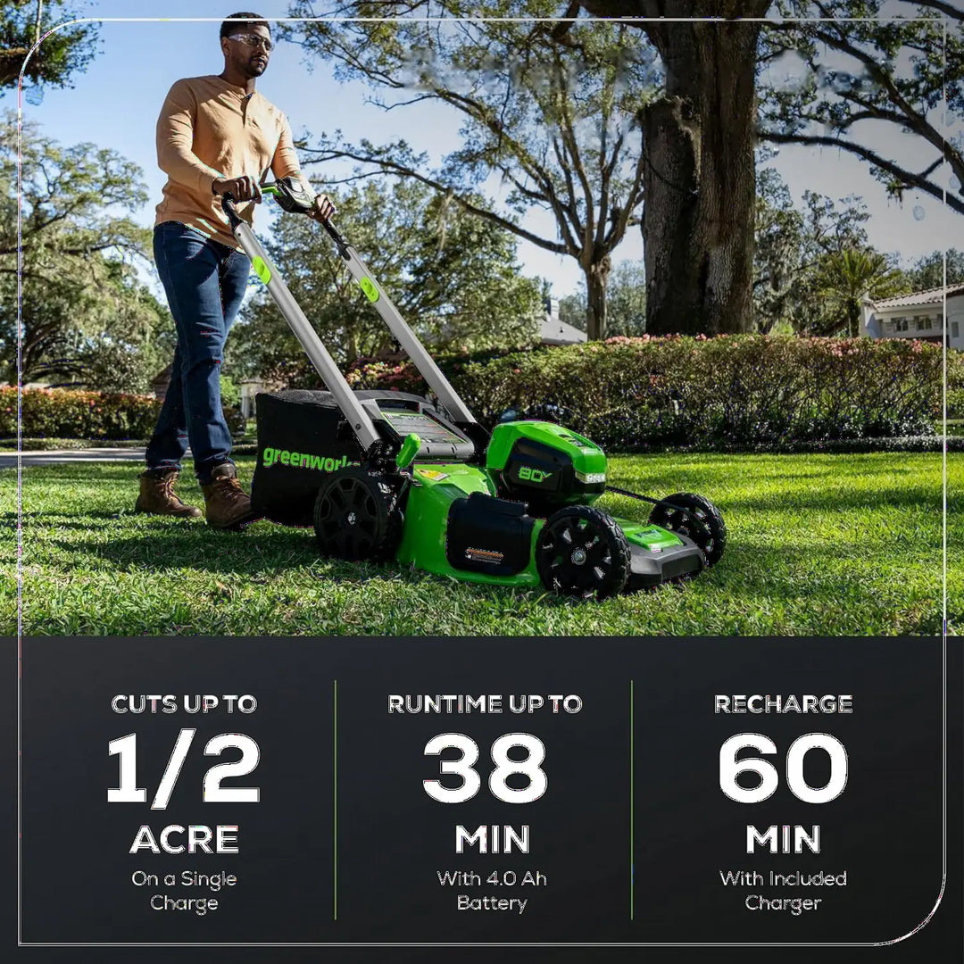 80V 21" Cordless Battery 4-in-1 Push Lawn Mower: 4.0 Ah Battery and Charger, LM2108