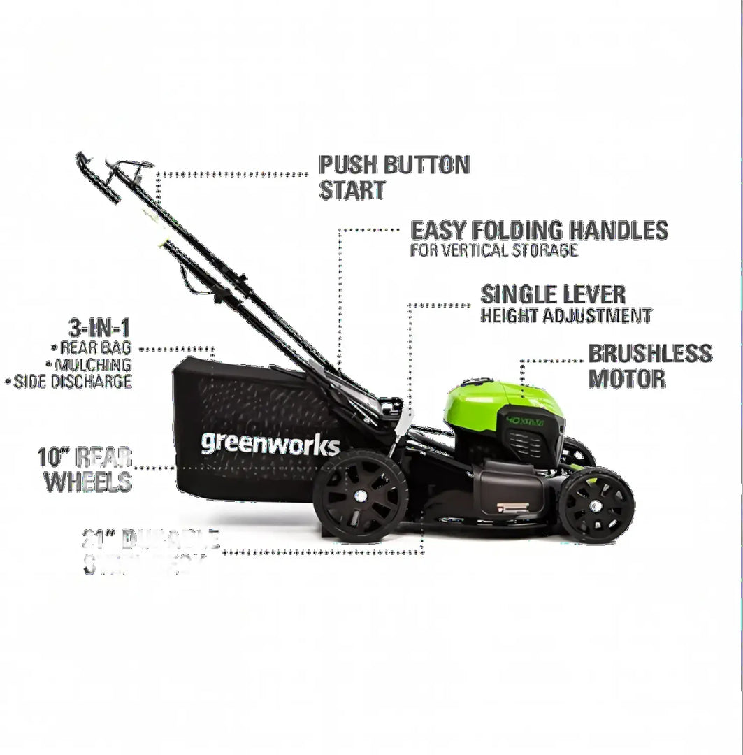 40V 21" Cordless Battery Brushless Push Lawn Mower: 5.0 Ah USB Battery and Charger, LM2104