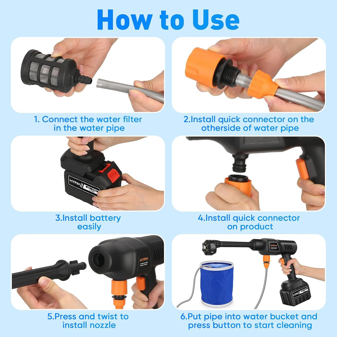 MYPIN 600 PSI Cordless Pressure Washer – 21V 3.0Ah, 6-in-1 Nozzle