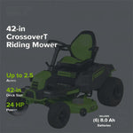 Load image into Gallery viewer, 60V 42" Cordless Battery CrossoverT Riding Lawn Mower: (6) 8.0 Ah Batteries and (3) Dual-Port Turbo Chargers, CRT4261