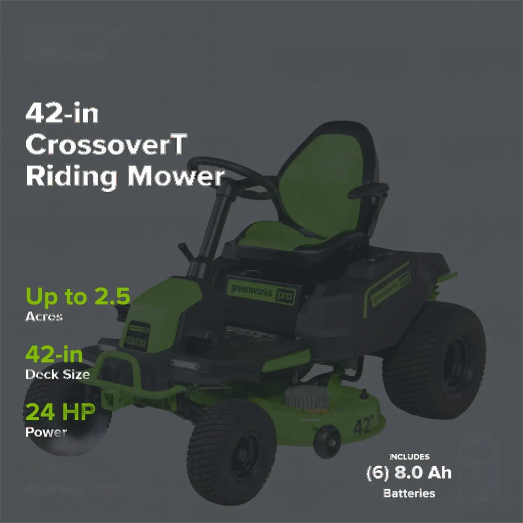 60V 42" Cordless Battery CrossoverT Riding Lawn Mower: (6) 8.0 Ah Batteries and (3) Dual-Port Turbo Chargers, CRT4261