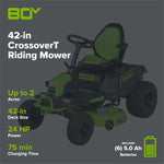 Load image into Gallery viewer, 80V 42" Cordless Battery CrossoverT Riding Lawn Mower w/ Six (6) 5.0Ah Batteries and Three (3) Dual Port Turbo Chargers, CRZ4281