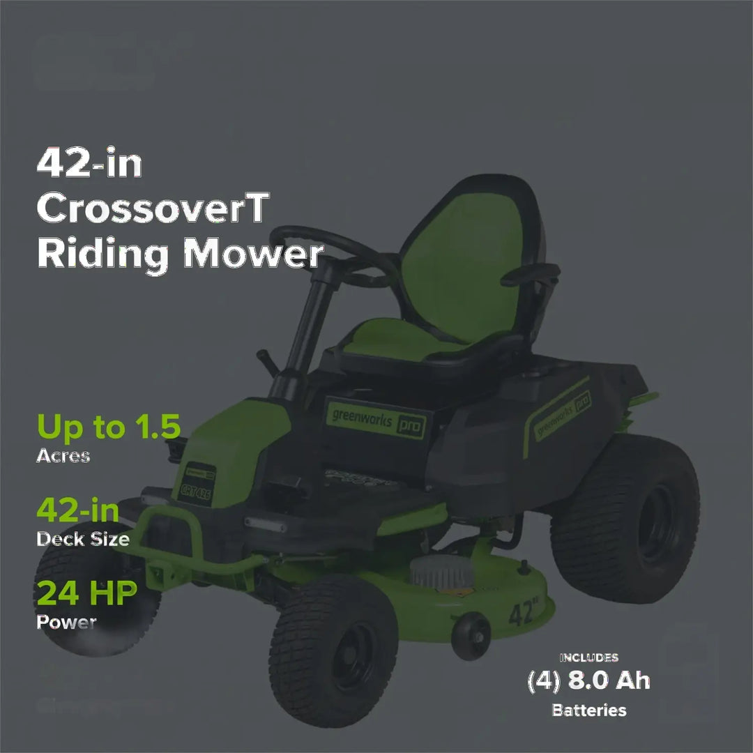 60V 42" Cordless Battery CrossoverT Riding Lawn Mower, (4) 8.0 Ah Batteries and (2) Dual-Port Turbo Chargers, CRT4262