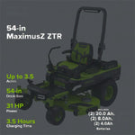 Load image into Gallery viewer, 60V 54" MaximusZ Zero Turn Riding Mower: (2) 20.0 Ah (2) 8.0 Ah and (2) 4.0 Ah Batteries and 1.5kW Charger, MZ5461