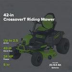 Load image into Gallery viewer, 60V 42" Cordless Battery CrossoverT Riding Lawn Mower, (6) 8.0 Ah Batteries and 600W Wall Charger, CRT4262