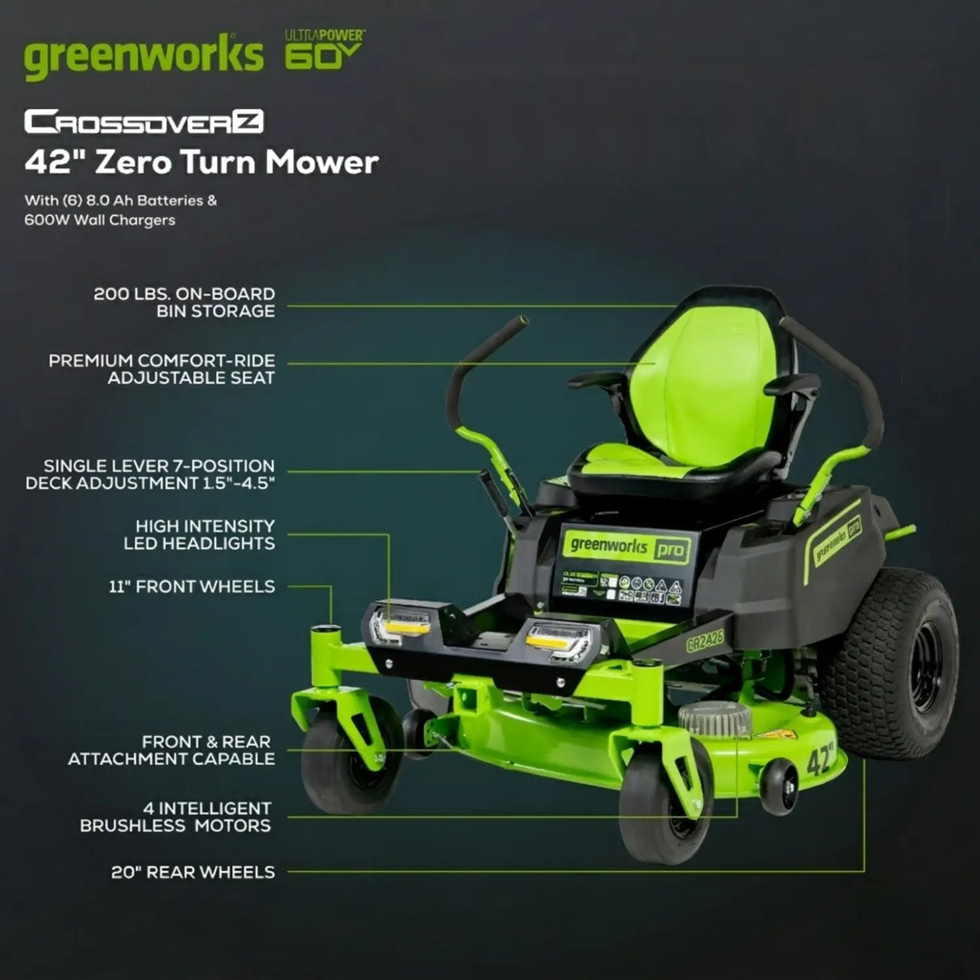 60V 42" Electric CrossoverZ Zero Turn Mower: (6) 8 Ah Batteries and 600W Wall Charger, CRZ4262